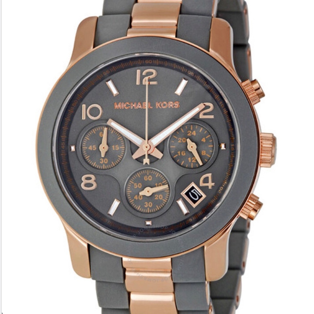 Authentic MICHAEL KORS Grey Silicone Rose Gold-tone Watch with date